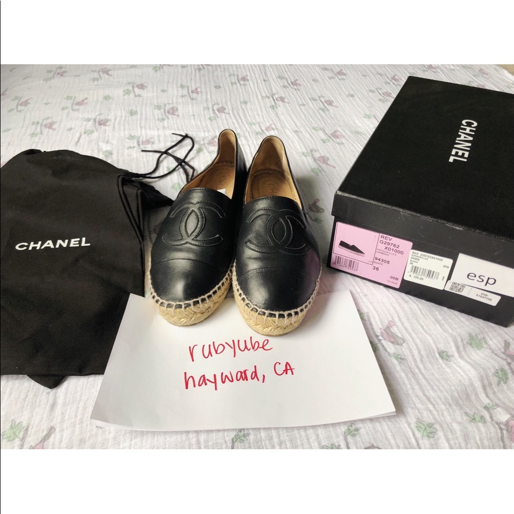 Authentic Chanel Espadrilles Black Lambskin